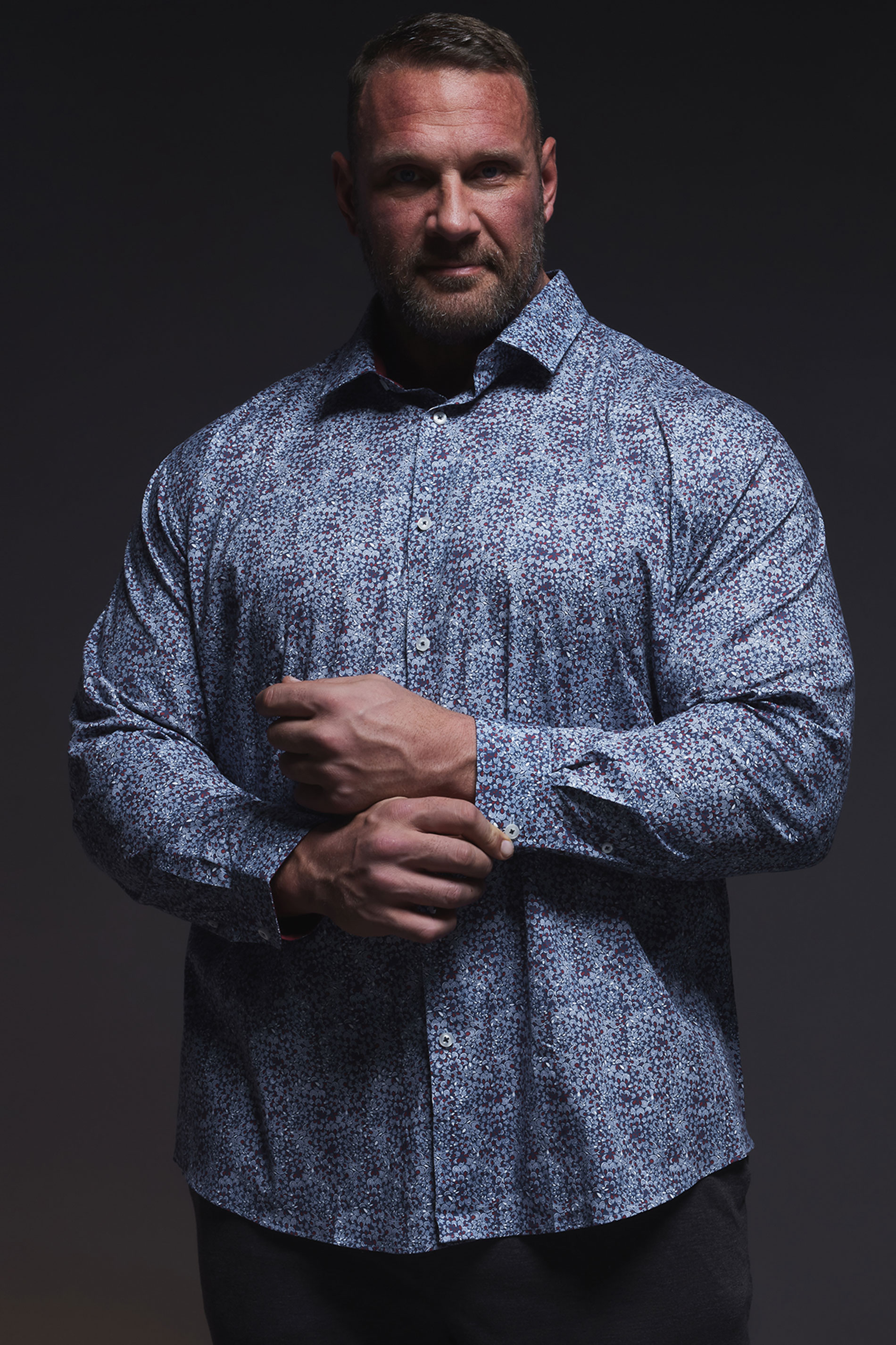 BadRhino BadRhino Big & Tall Navy Blue & Red Floral Print Formal Shirt