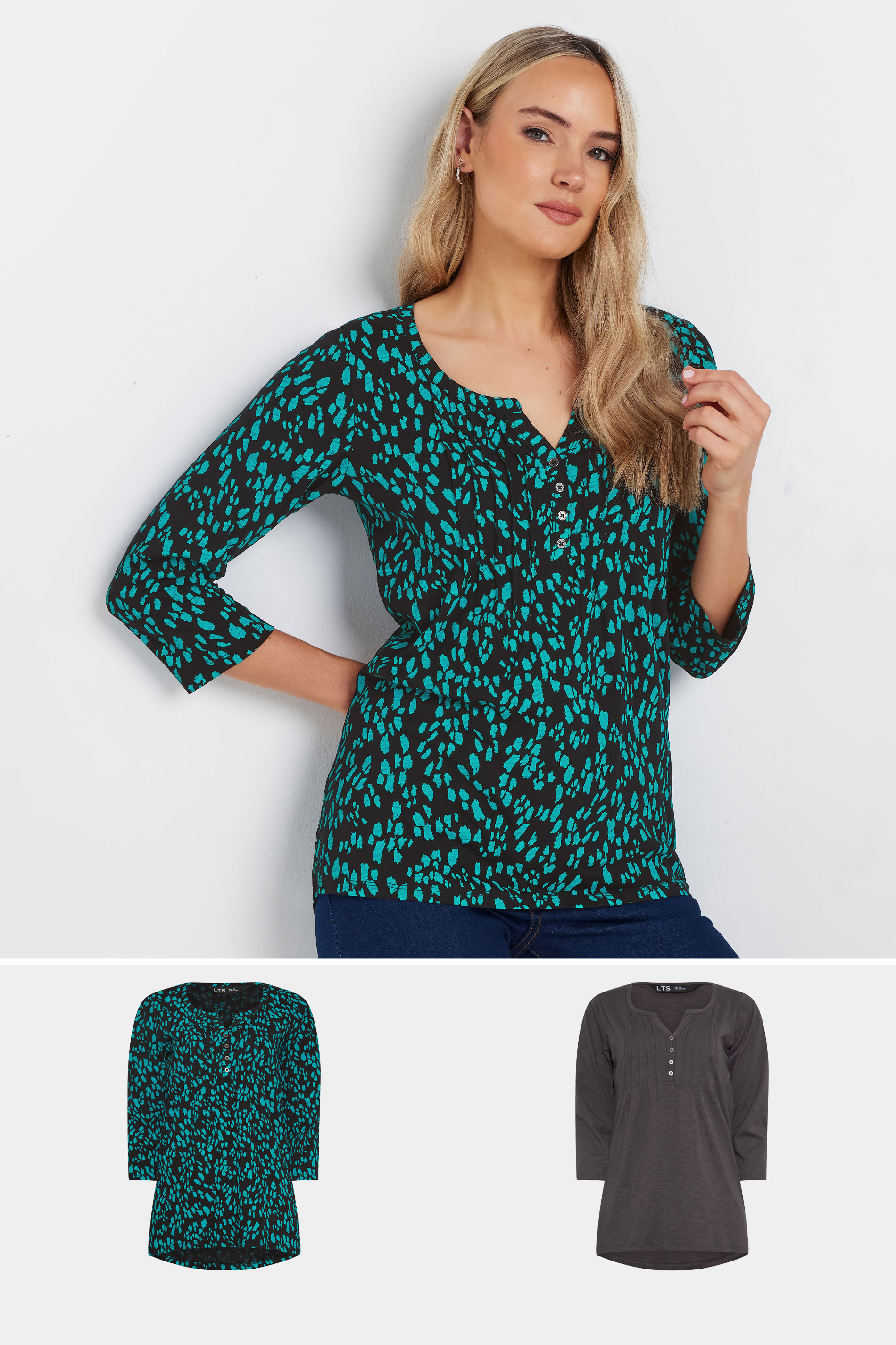 LTS LTS Tall 2 PACK Teal Blue & Grey Henley Tops