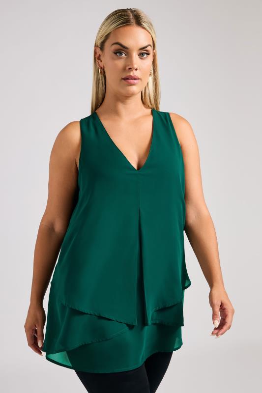 Yours London YOURS LONDON Curve Dark Green Layered V-Neck Top