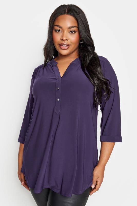 Yours YOURS Curve Purple Half Placket Shirt