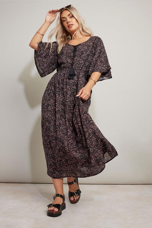 Yours YOURS Curve Black Paisley Print Tie Front Maxi Dress