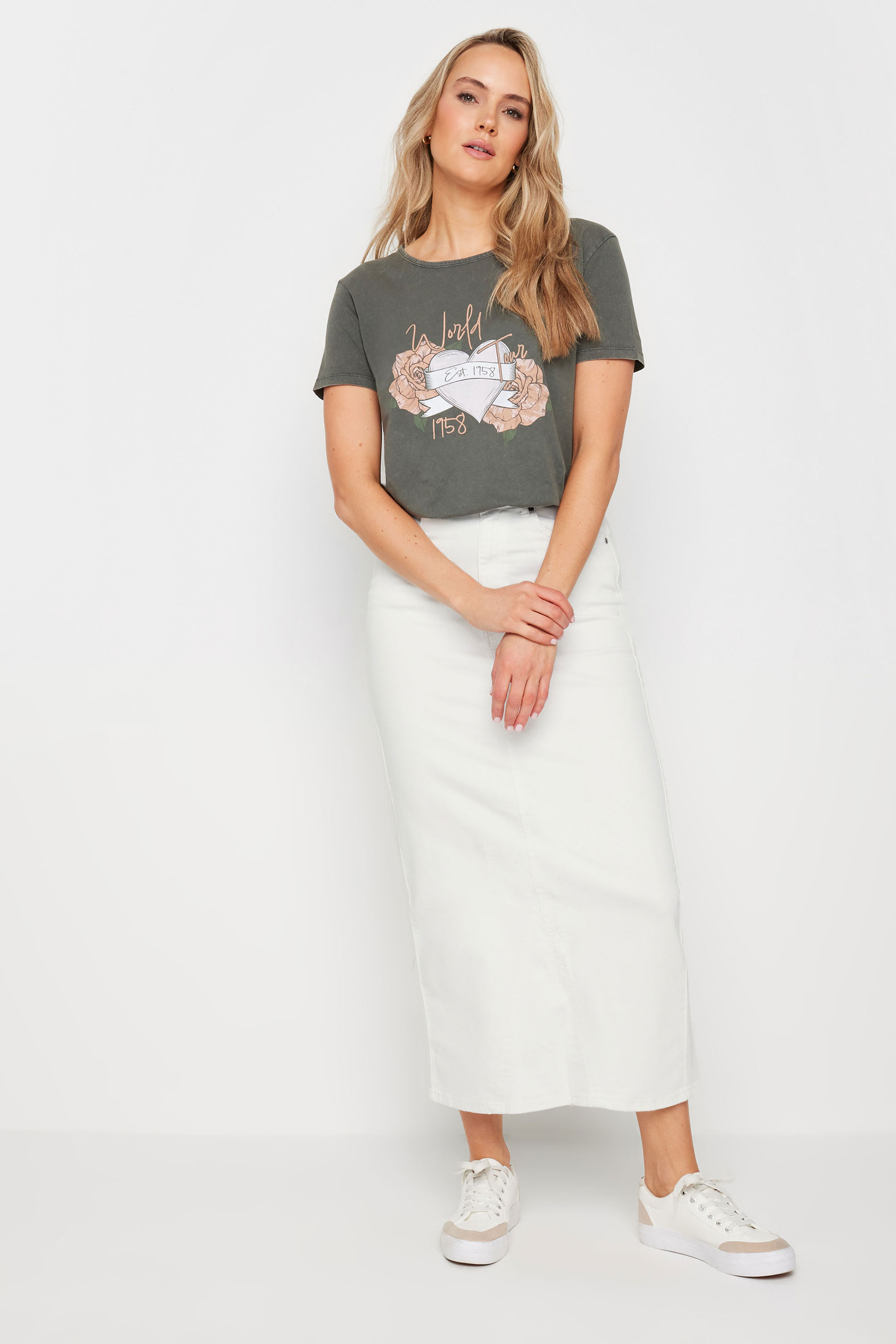 LTS LTS Tall White Denim Maxi Skirt