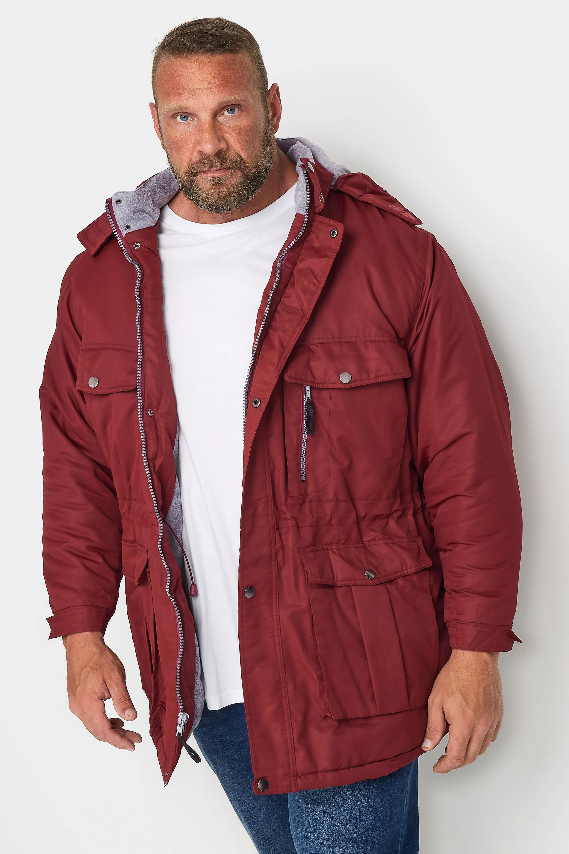 BadRhino BadRhino Big & Tall Red Fleece Lined Hooded Coat