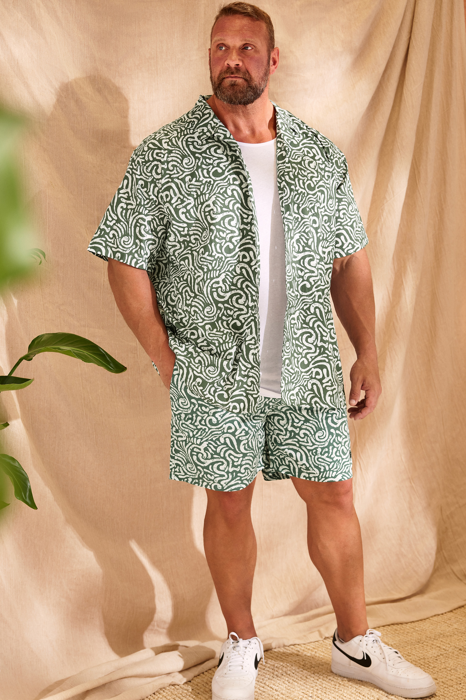 Espionage ESPIONAGE Big & Tall Olive Green Abstract Print Shirt