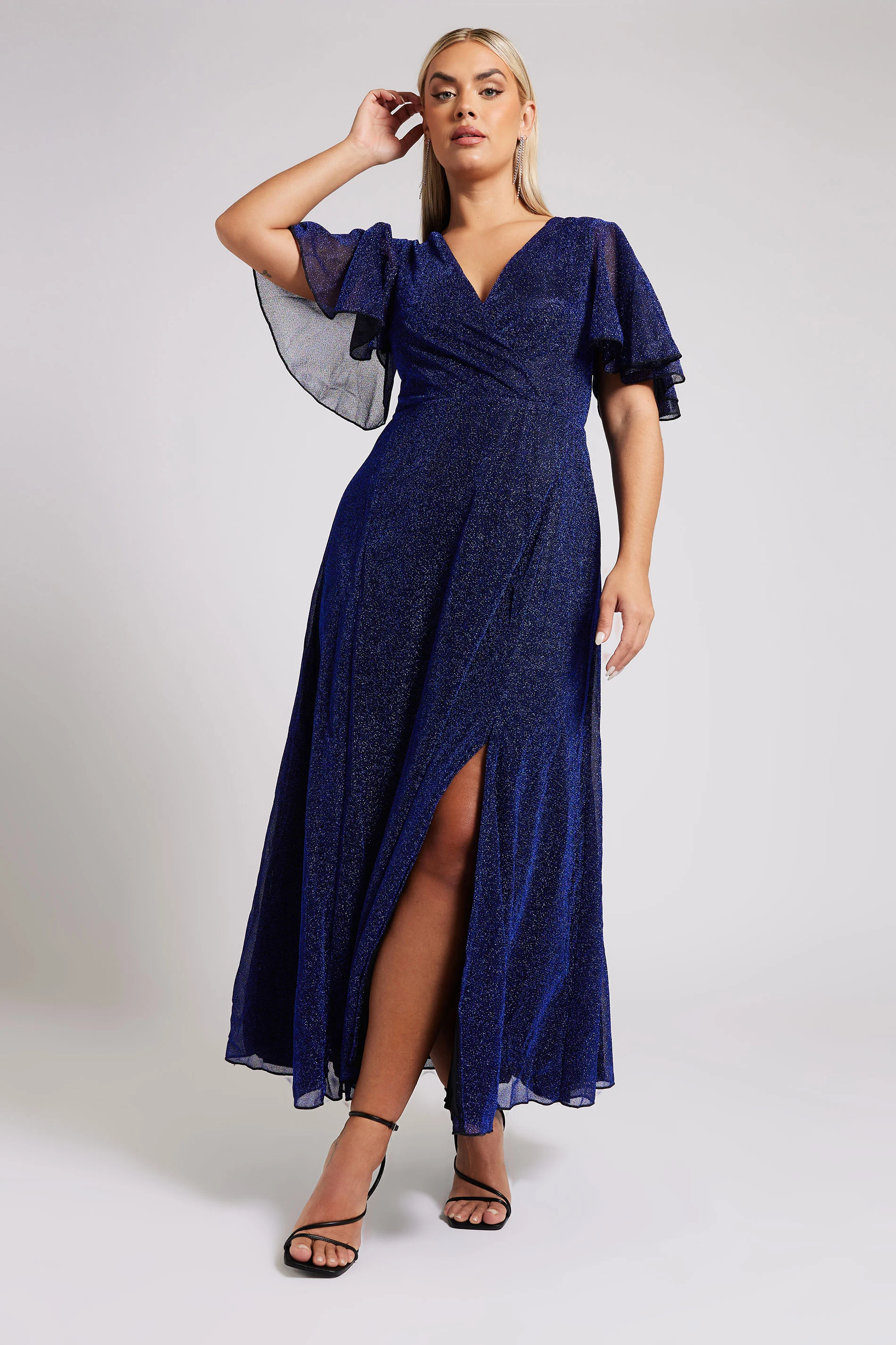 Yours London YOURS LONDON Curve Dark Blue Metallic Wrap Maxi Dress