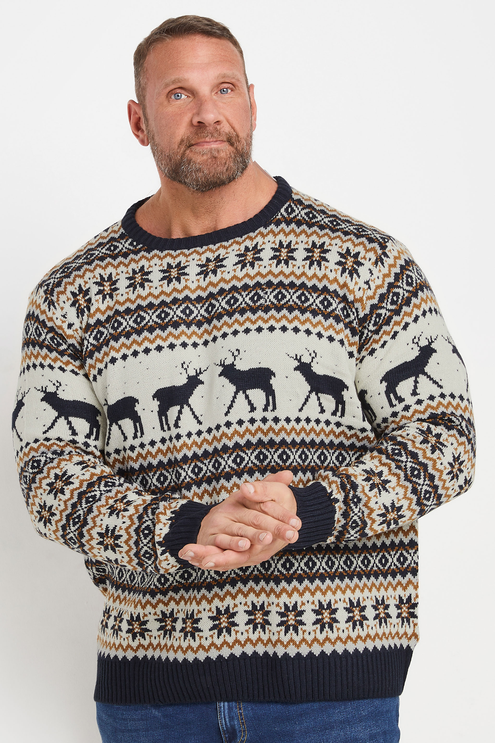 D555 D555 Big & Tall Navy & White Reindeer Christmas Jumper