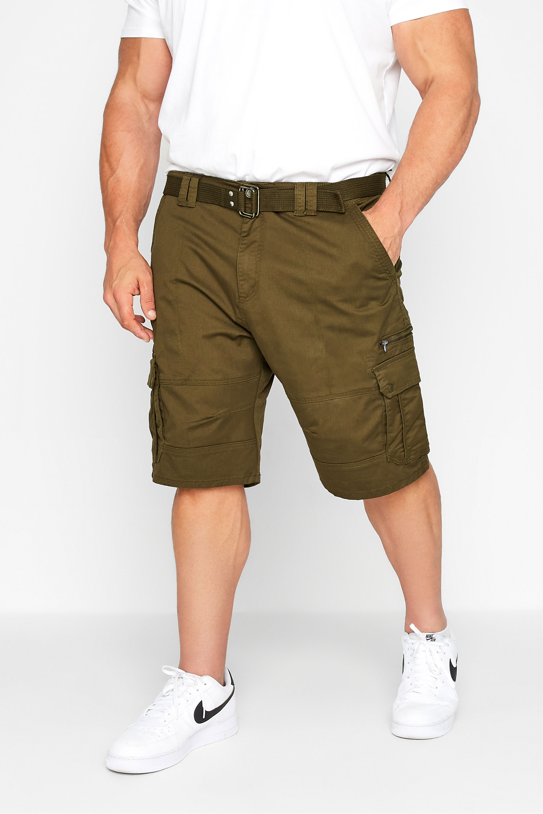 Kam KAM Big & Tall Khaki Green Canvas Cargo Shorts