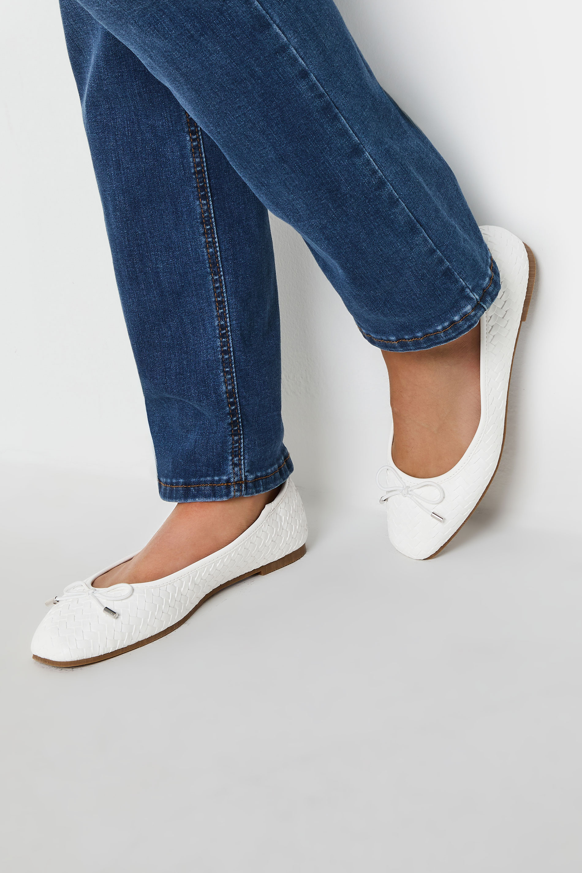 LTS LTS Ivory White Woven Ballerina Pumps In Standard Fit