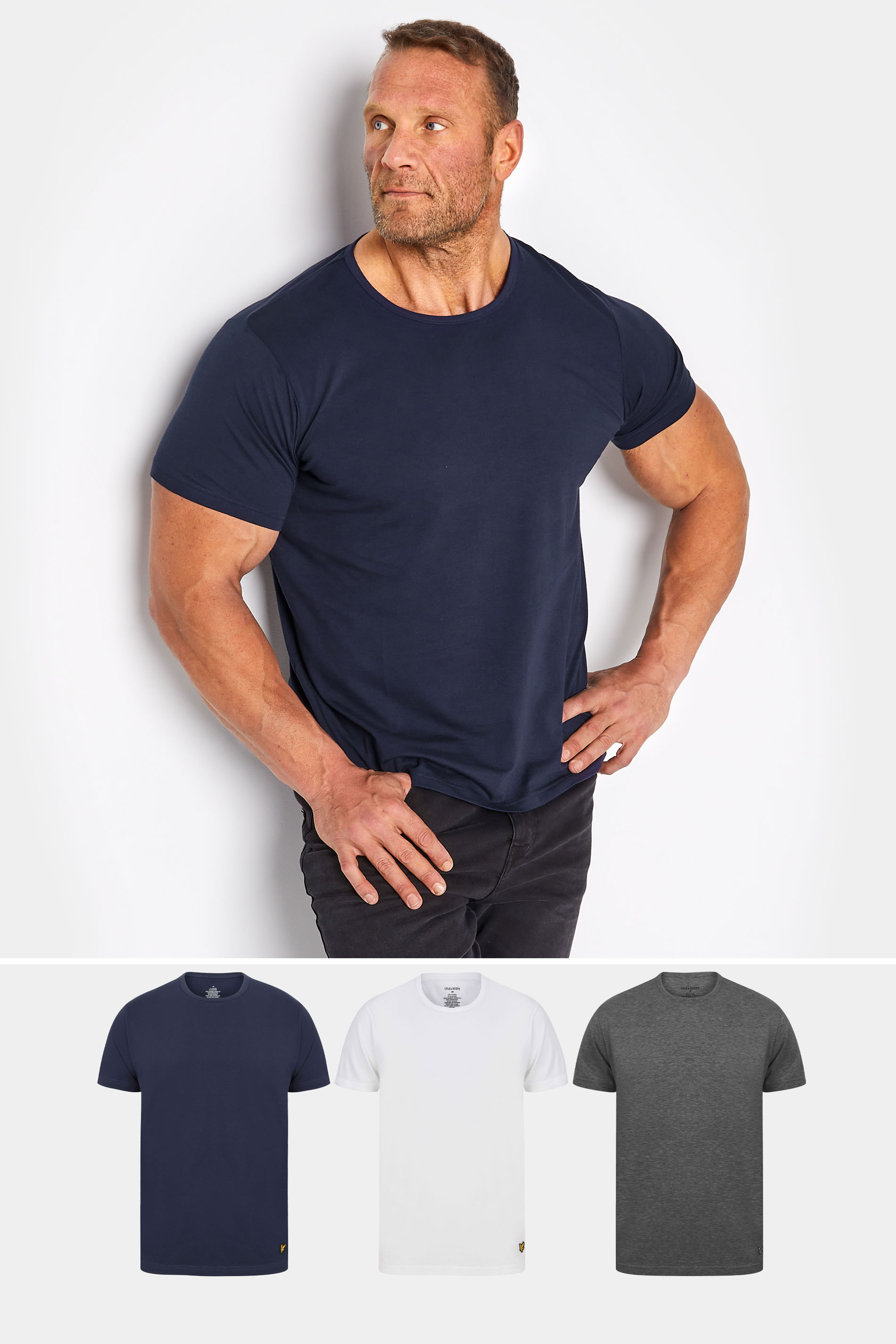 Lyle & Scott LYLE & SCOTT Big & Tall 3 Pack Navy & Grey Core T-Shirts
