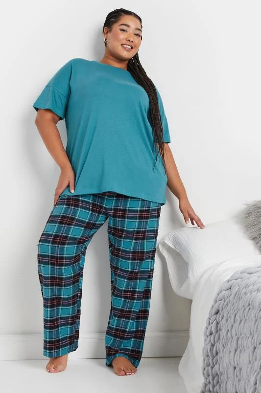 Yours YOURS Curve Blue Woven Check Pyjama Set