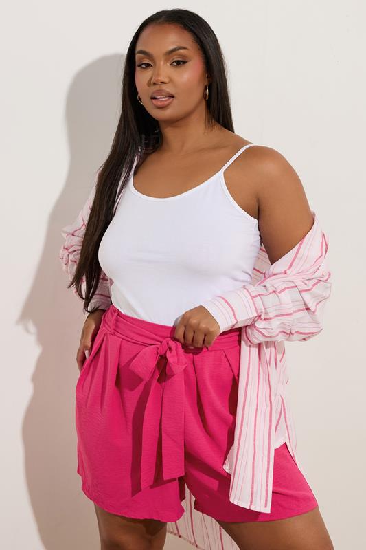 Yours YOURS Curve Pink Belted Textured Shorts