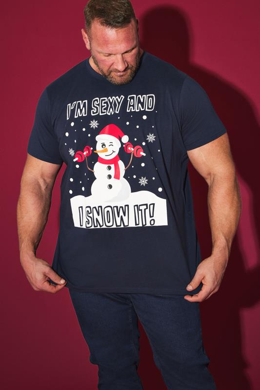BadRhino BadRhino Big & Tall Navy Blue Snowman Graphic Christmas T-Shirt