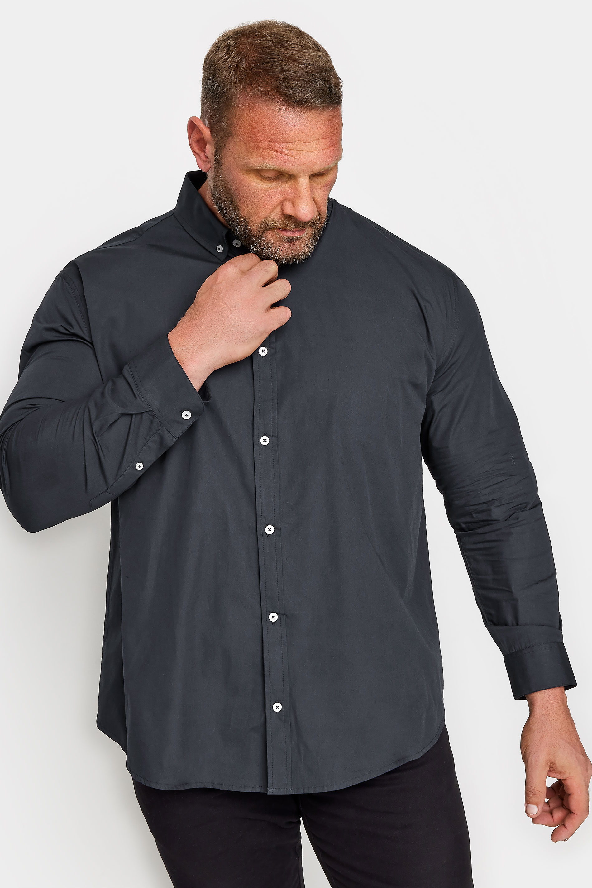 BadRhino BadRhino Big & Tall Navy Blue Long Sleeve Poplin Shirt