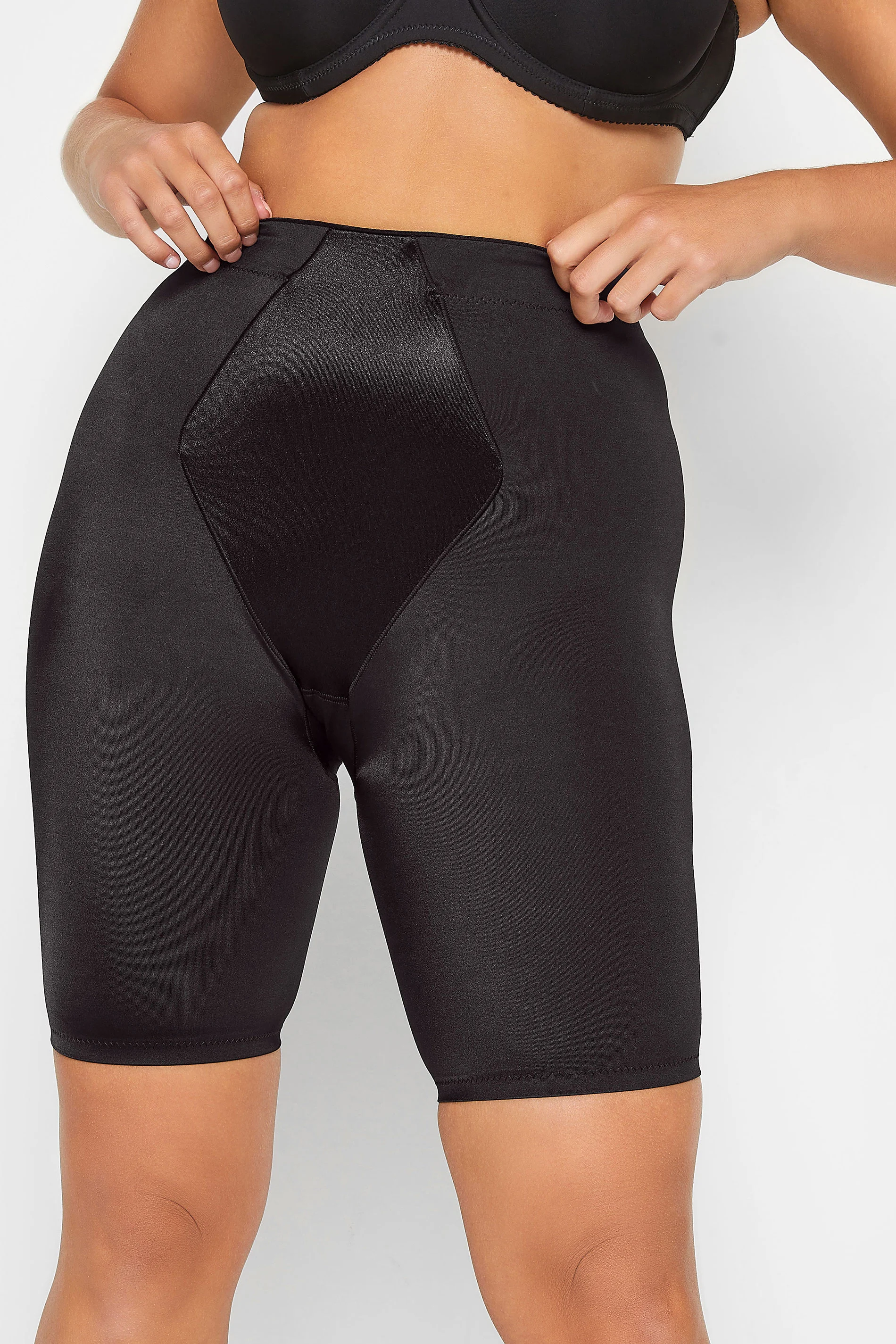 Yours YOURS Curve Black Satin Control High Waisted Shorts