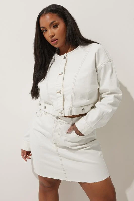Limited Collection LIMITED COLLECTION Curve Cream Denim Contrast Stitch Mini Skirt