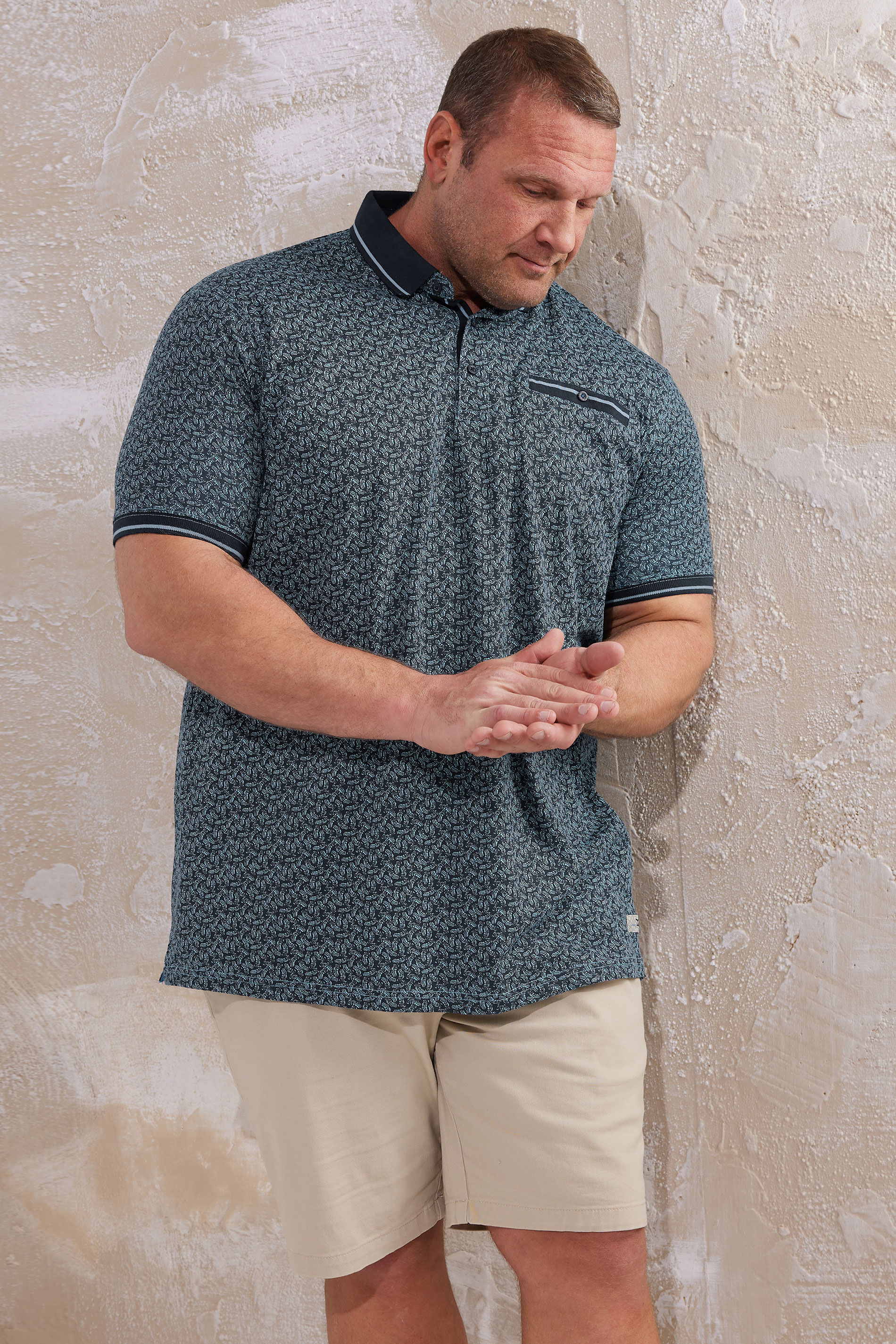 D555 D555 Big & Tall Navy Blue Abstract Print Polo Shirt