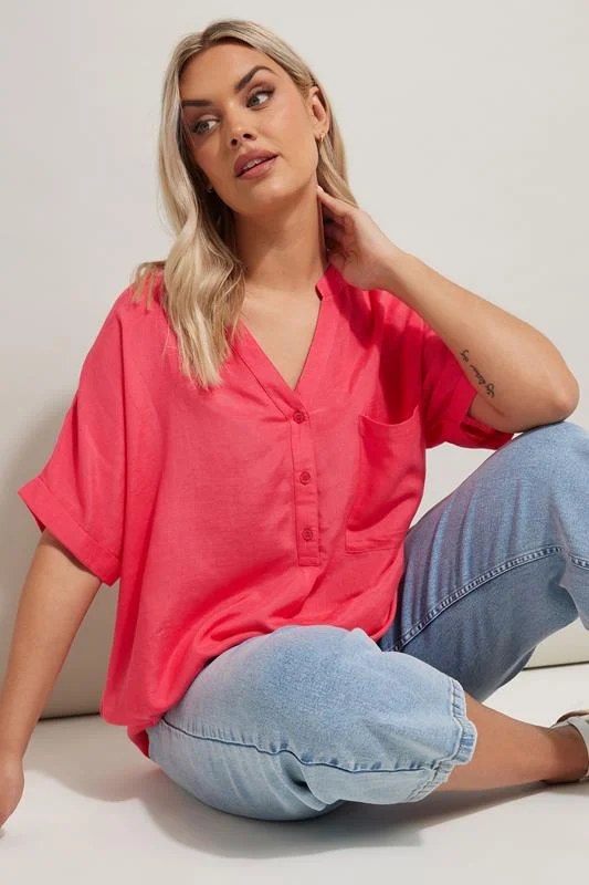 Yours YOURS Curve Pink Pocket Detail Blouse