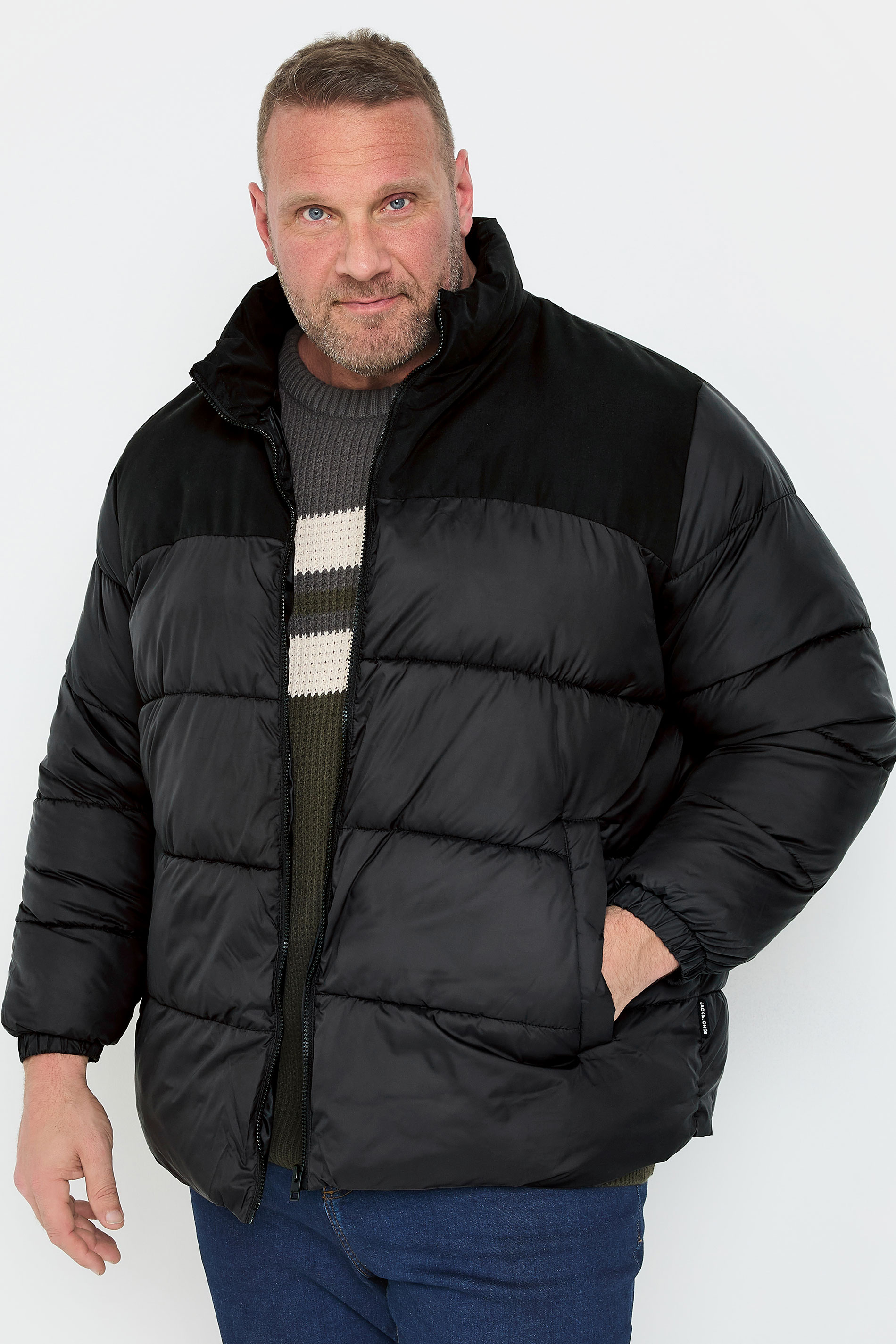 Jack & Jones JACK & JONES Big & Tall Black Stand-Up Collar Puffer Jacket