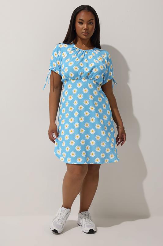 Limited Collection LIMITED COLLECTION Curve Blue Daisy Tie Sleeve Mini Dress