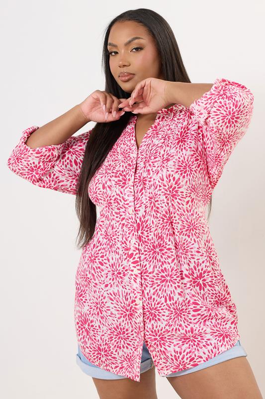 Yours YOURS Curve Pink Floral Print Pintuck Blouse