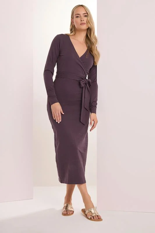 LTS LTS Tall Dark Purple Wrap Midi Dress