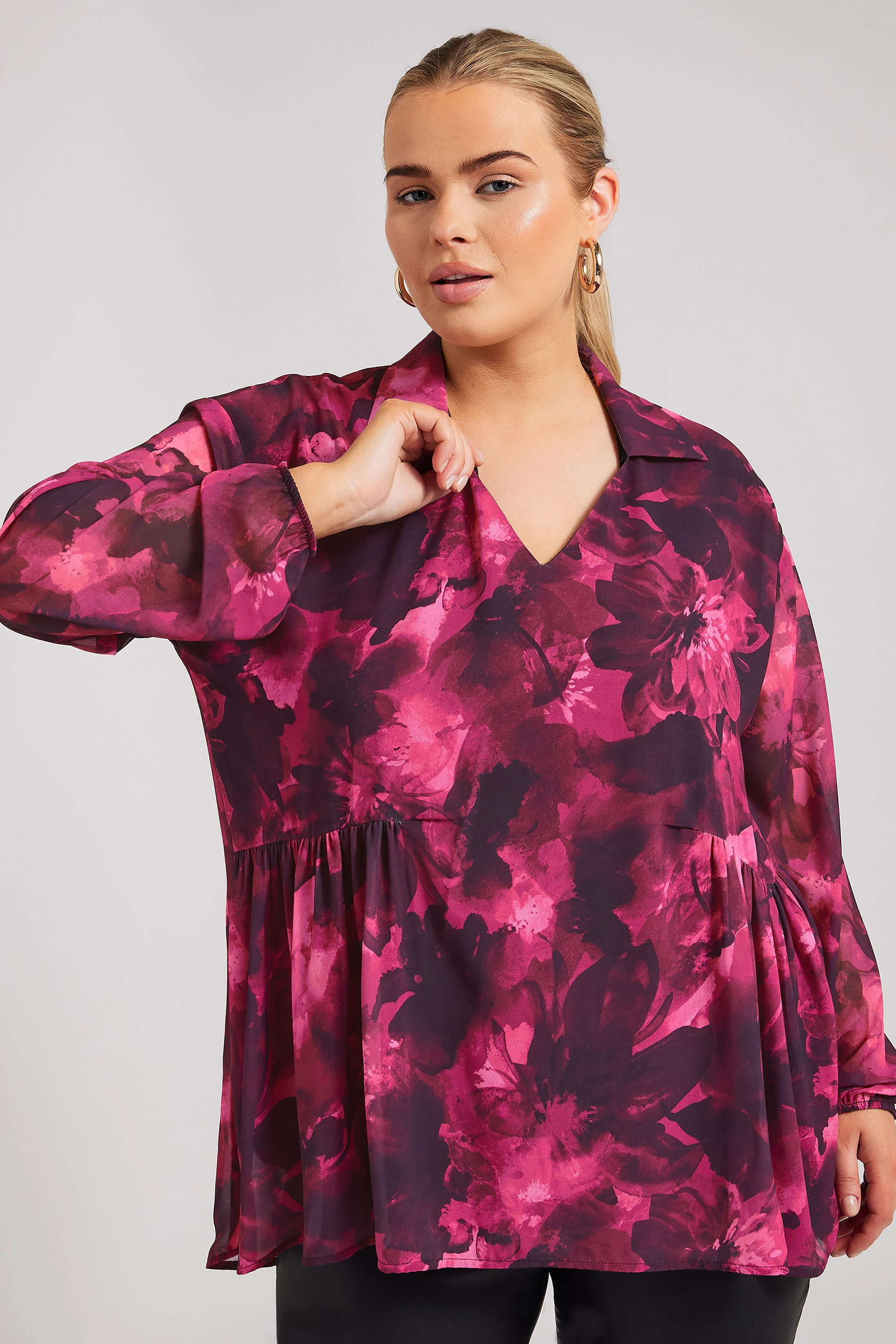 Yours London YOURS LONDON Curve Pink Abstract Print Gathered Side Shirt