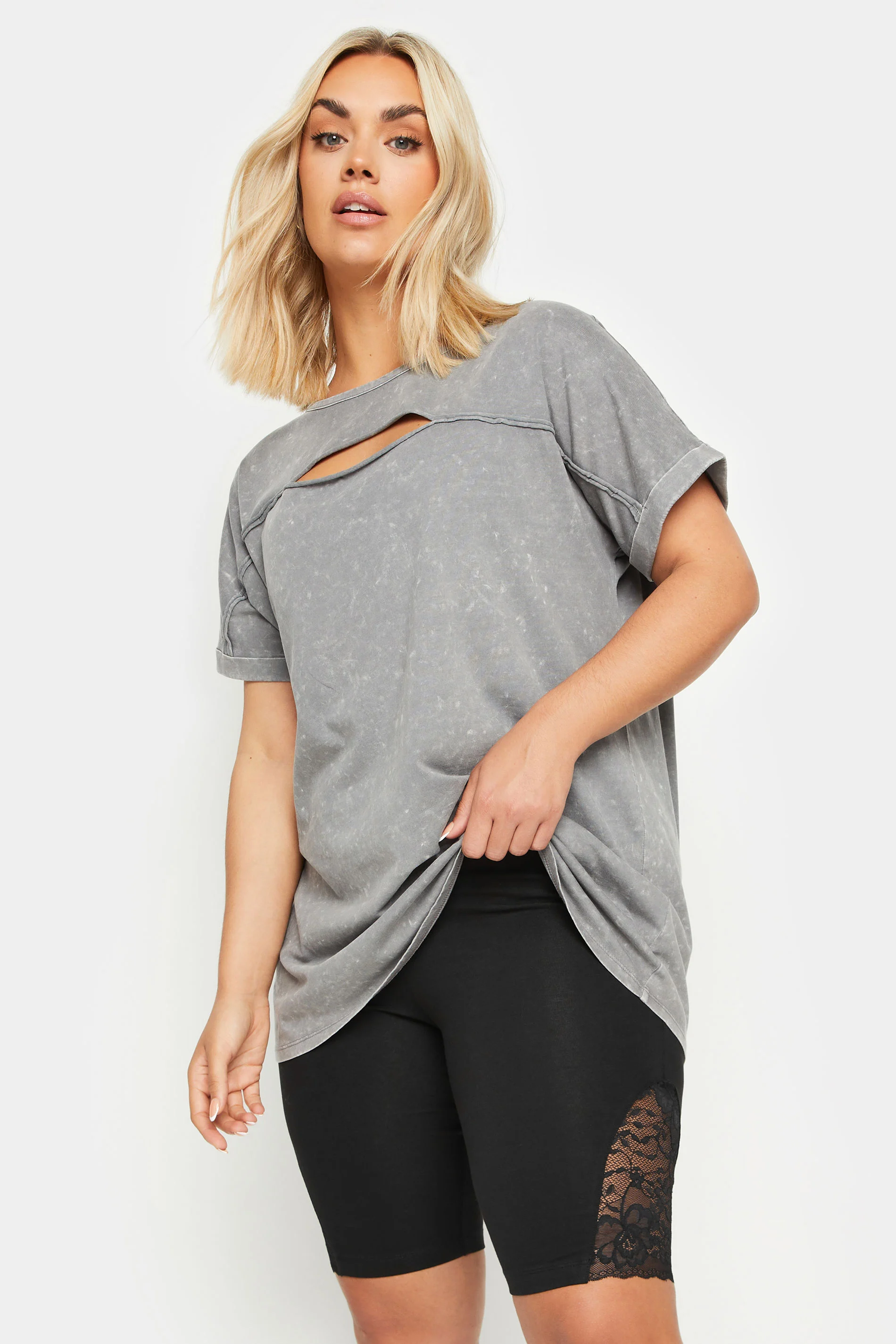 Yours YOURS Curve Black Lace Insert Cycling Shorts