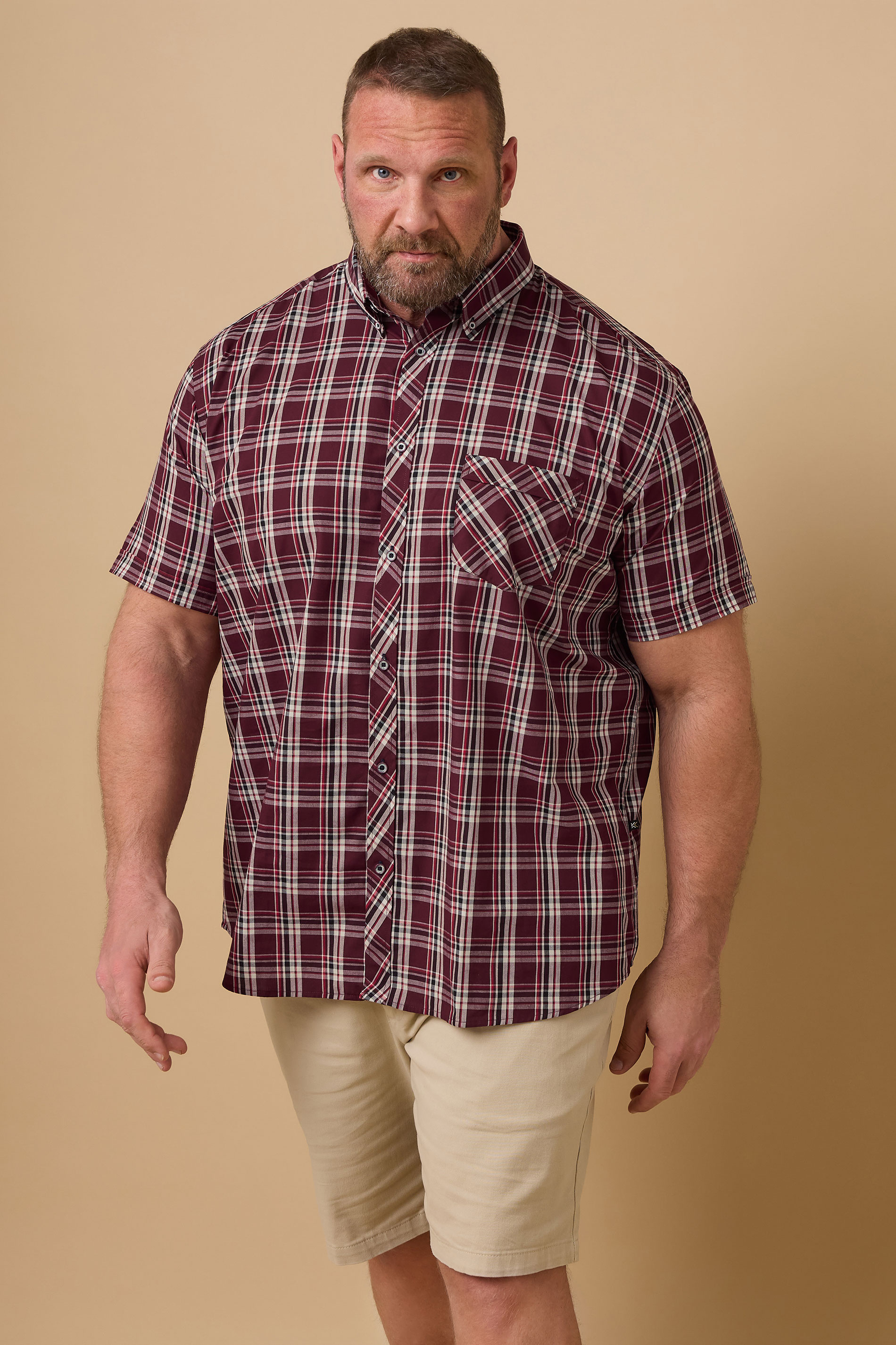 Kam KAM Big & Tall Burgundy Red Check Shirt