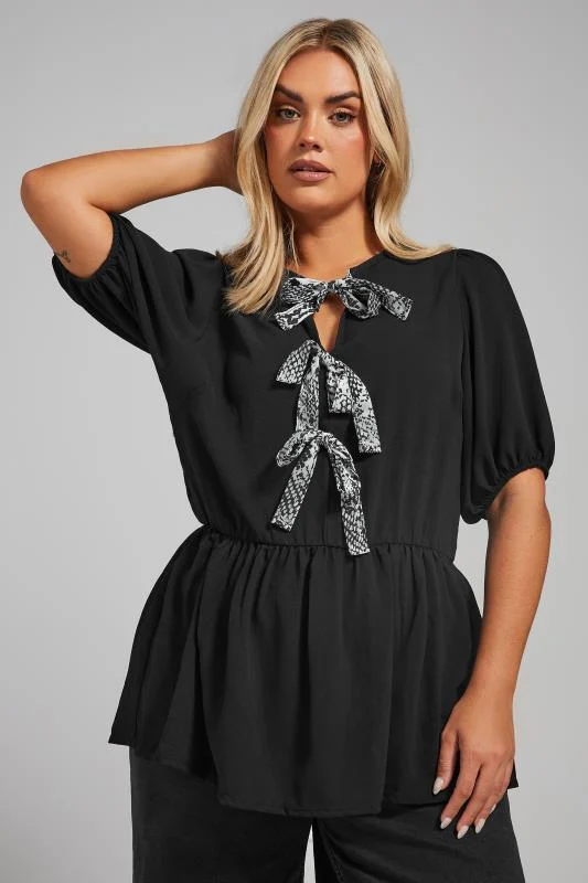 Limited Collection LIMITED COLLECTION Curve Black Snake Print Bow Tie Front Top