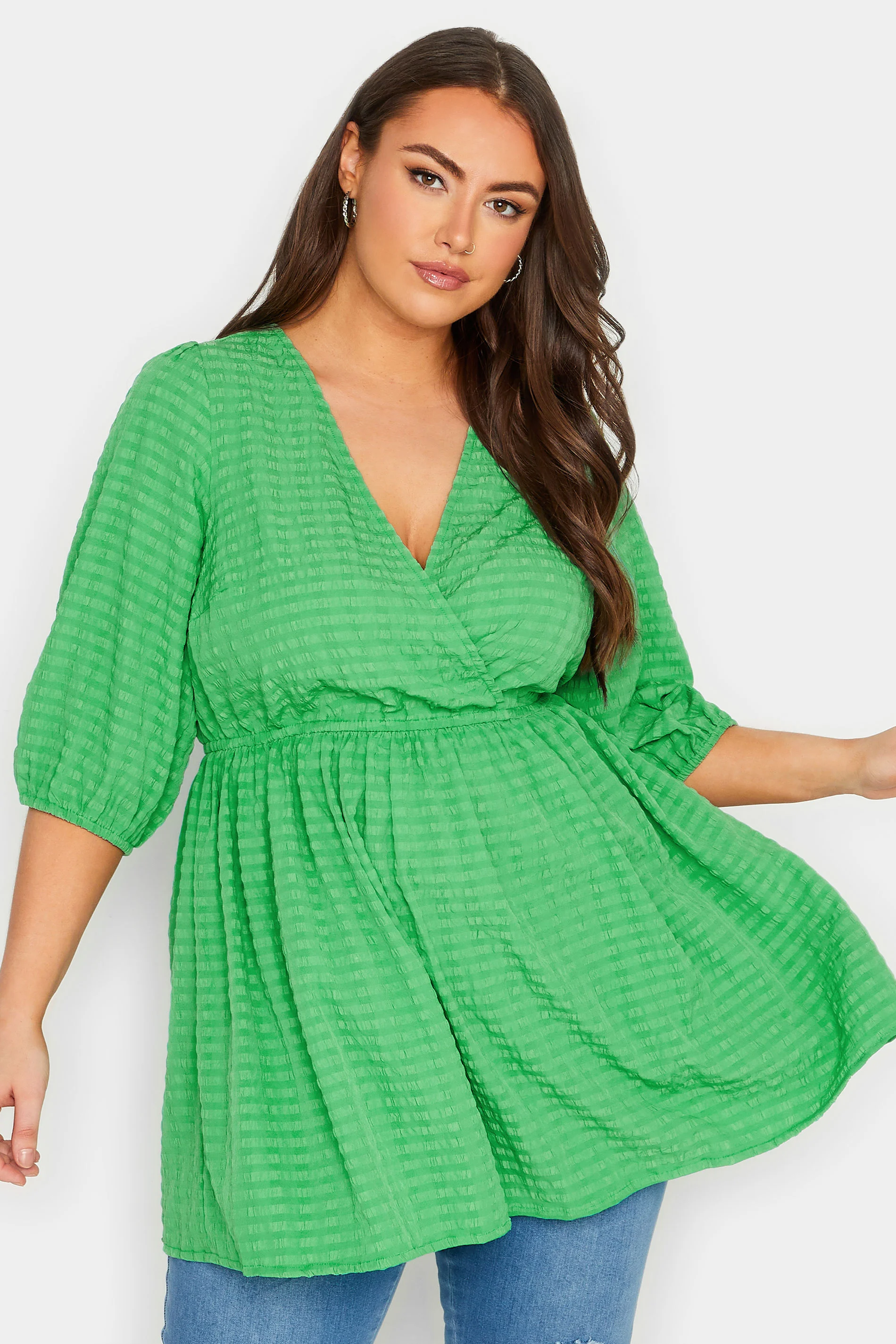 Yours YOURS Curve Green Textured Wrap Top