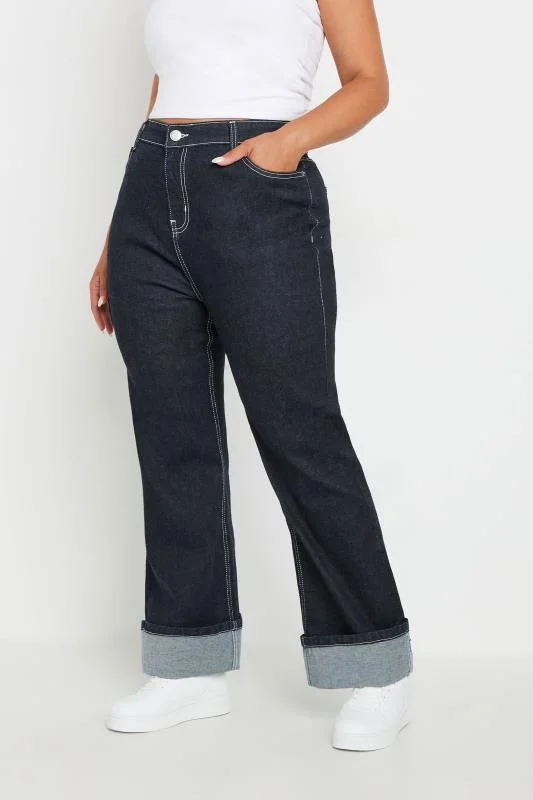Yours YOURS Curve Indigo Blue Wide Leg Turn Up Jeans