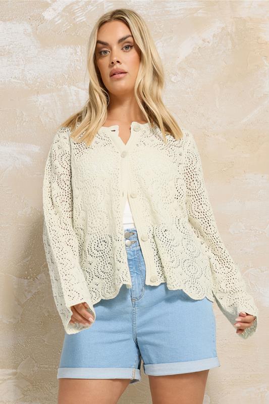 Yours YOURS Curve Cream Scalloped Crochet Cardigan