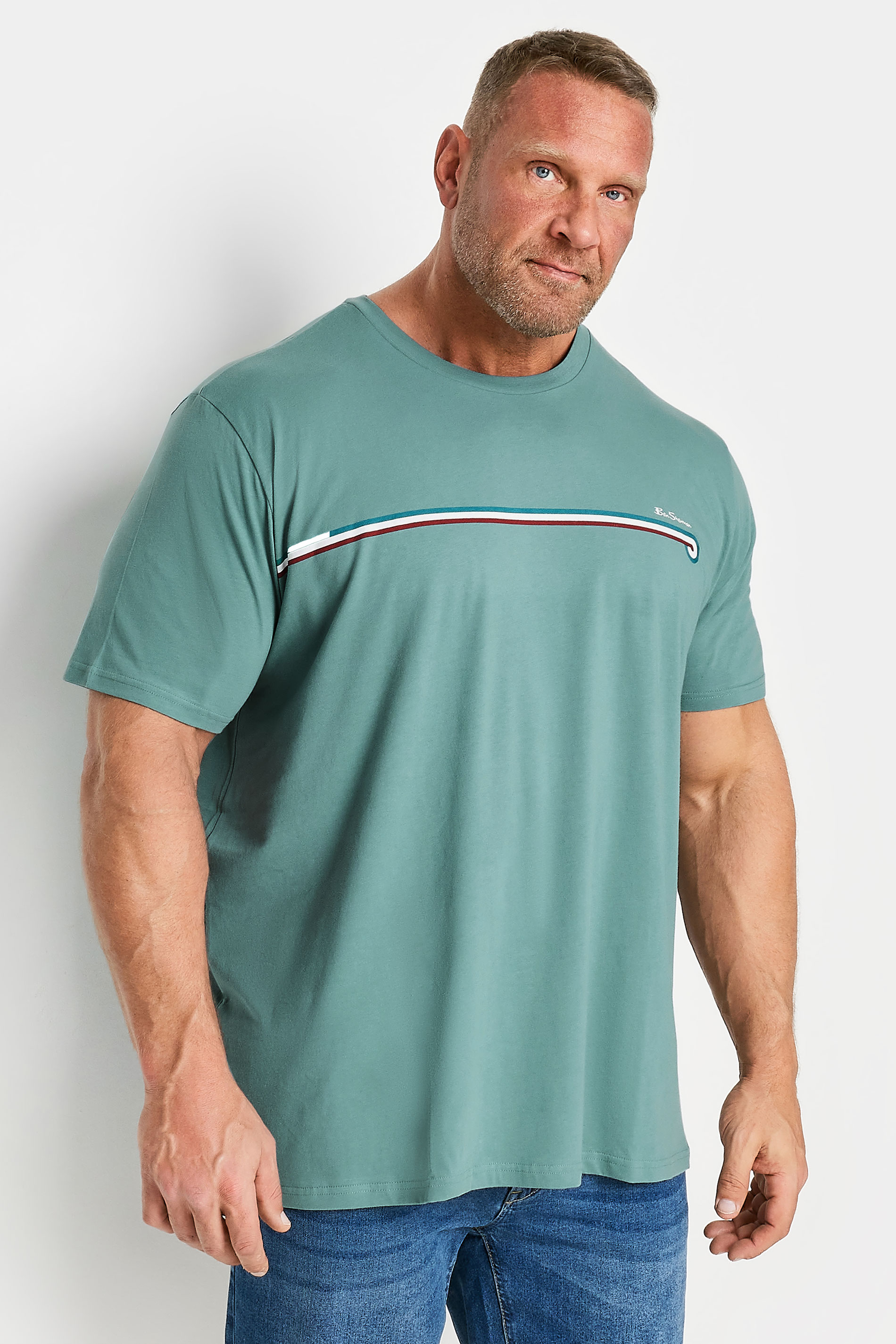 Ben Sherman BEN SHERMAN Big & Tall Teal Blue Core Stripe T-Shirt
