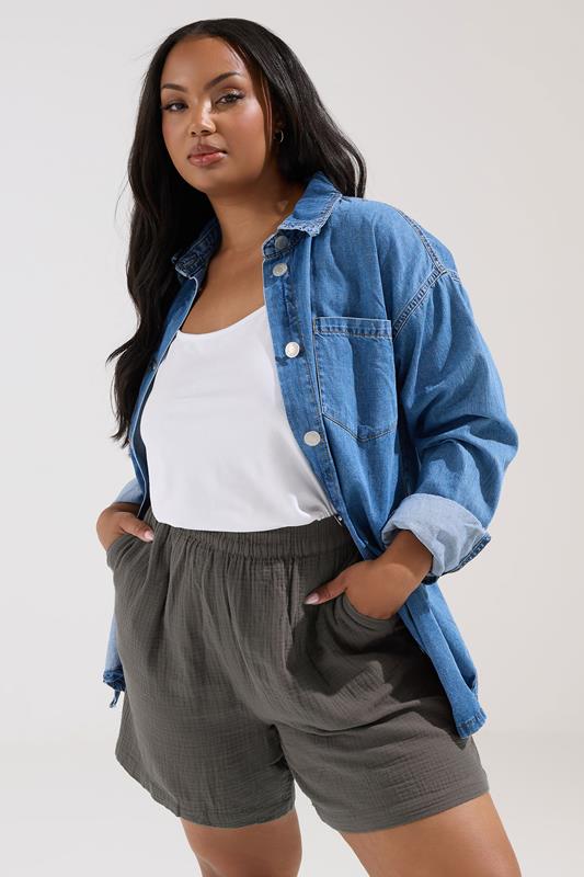 Yours YOURS Curve Charcoal Grey Cotton Cheesecloth Shorts