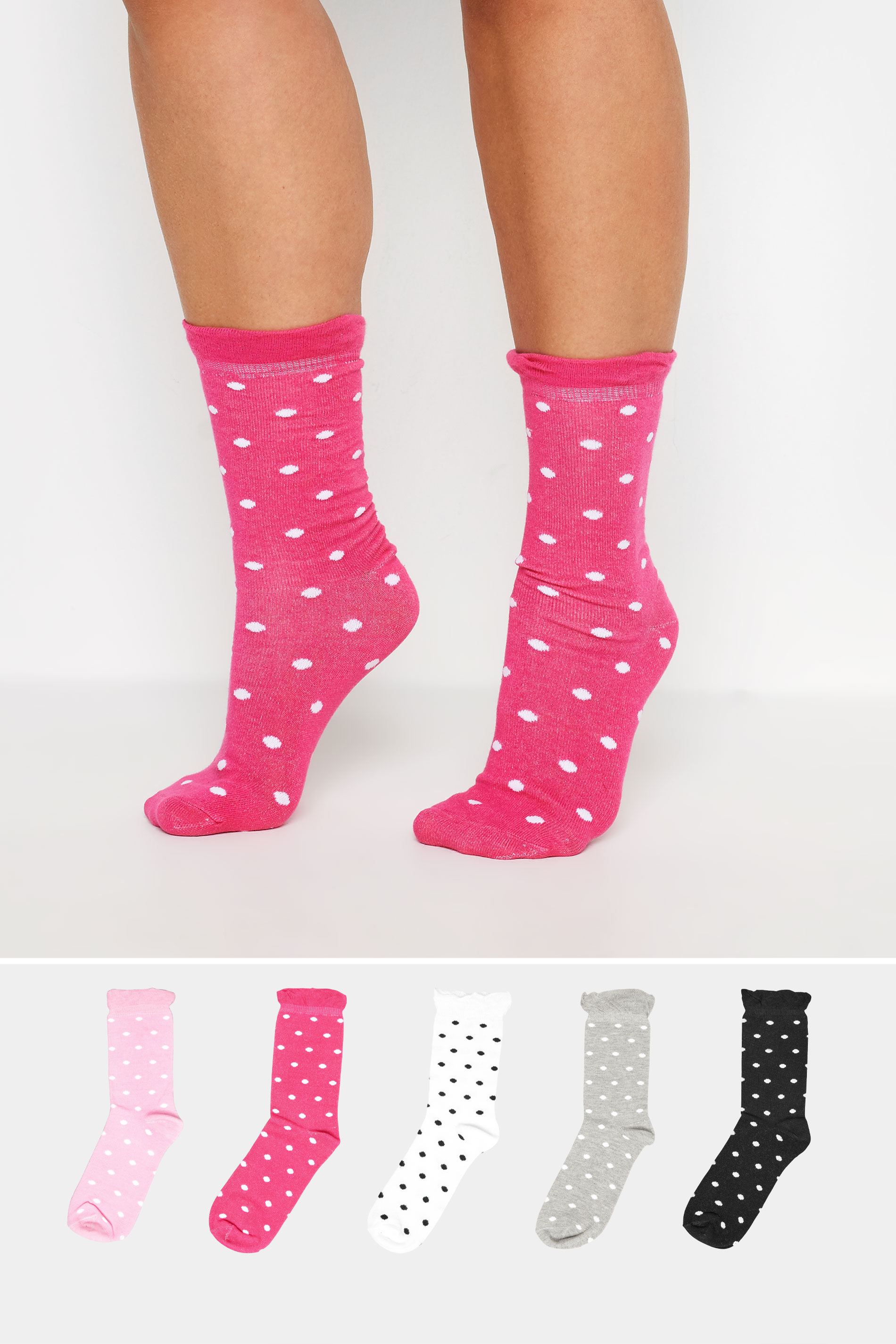 Yours 5 PACK Pink & Black Polka Dot Ankle Socks
