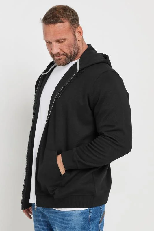 BadRhino BadRhino Big & Tall Black Zip Through Diamond Quilted Hoodie