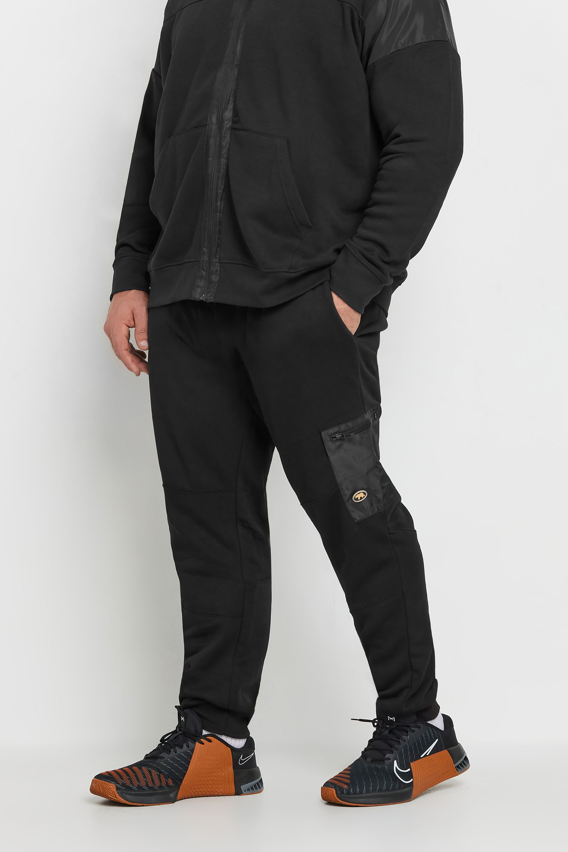 D555 D555 Big & Tall Black Woven Fabric Trim Joggers