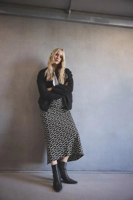 LTS LTS Tall Black & White Spot Print Midaxi Skirt