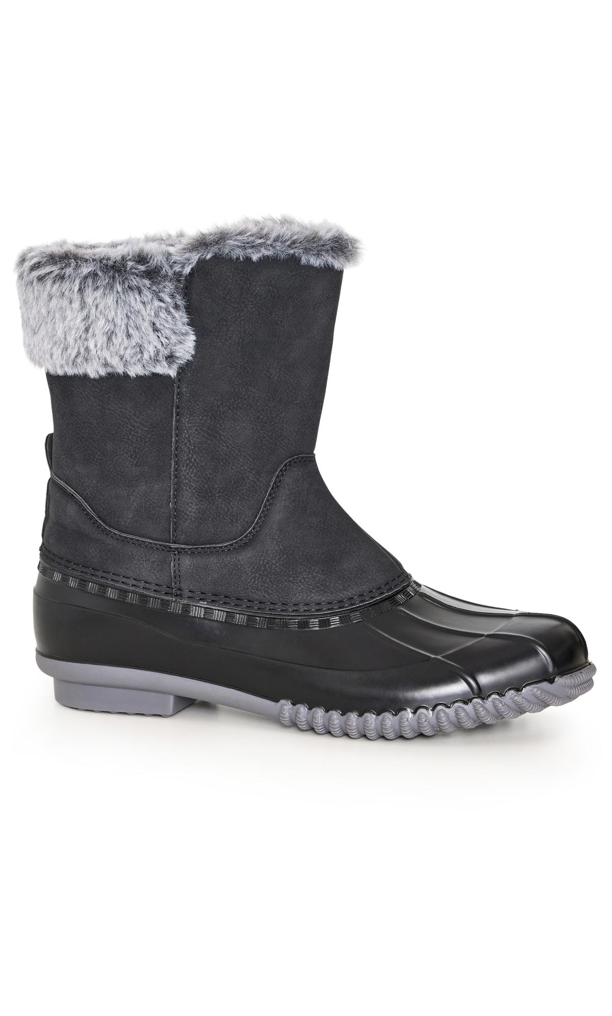 Evans Evans WIDE FIT Black Faux Fur Lined Embroided Snow Boots