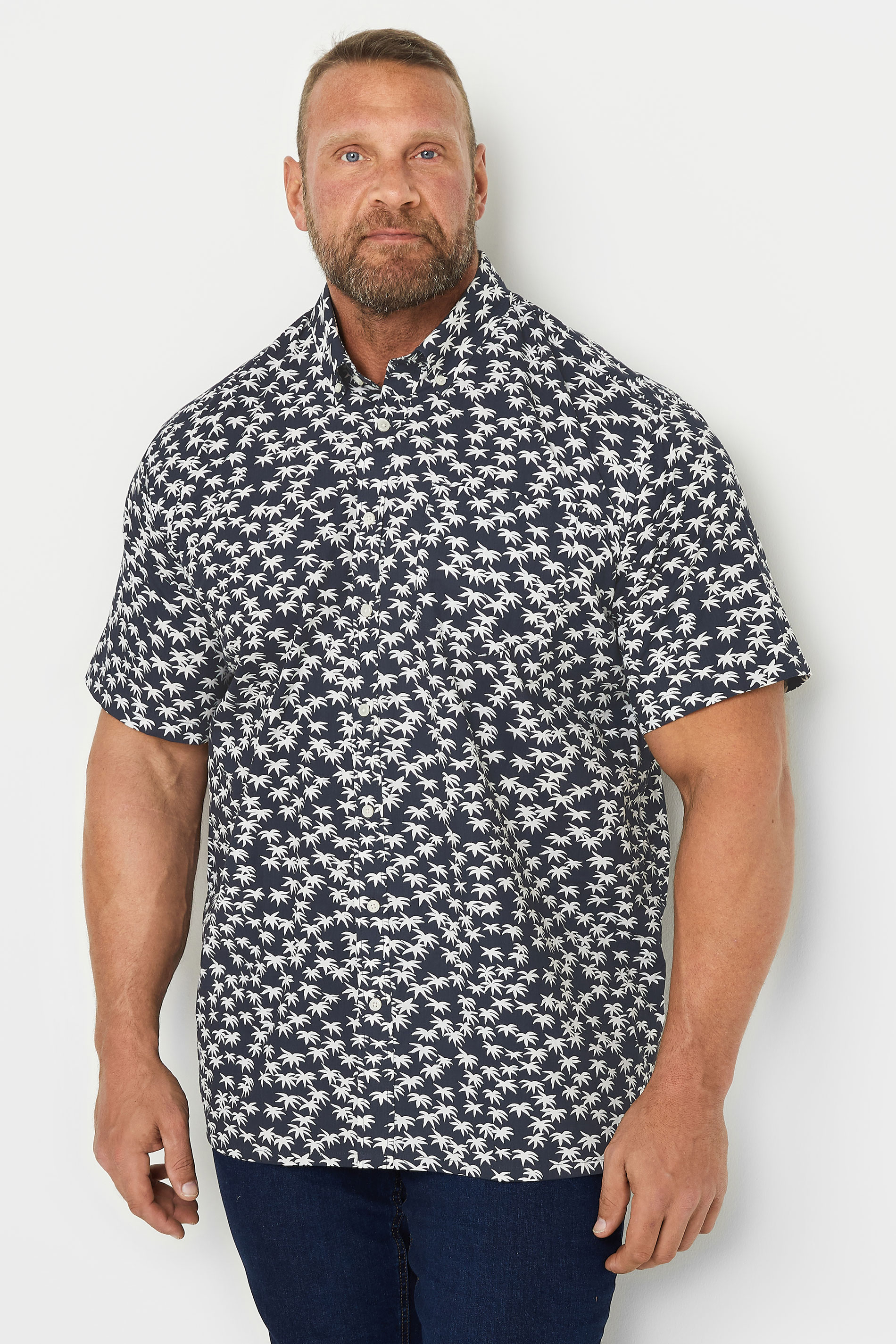 Espionage ESPIONAGE Big & Tall Navy Blue Palm Tree Print Shirt