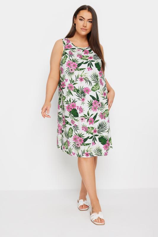Yours YOURS Curve White Tropical Print Mini Dress