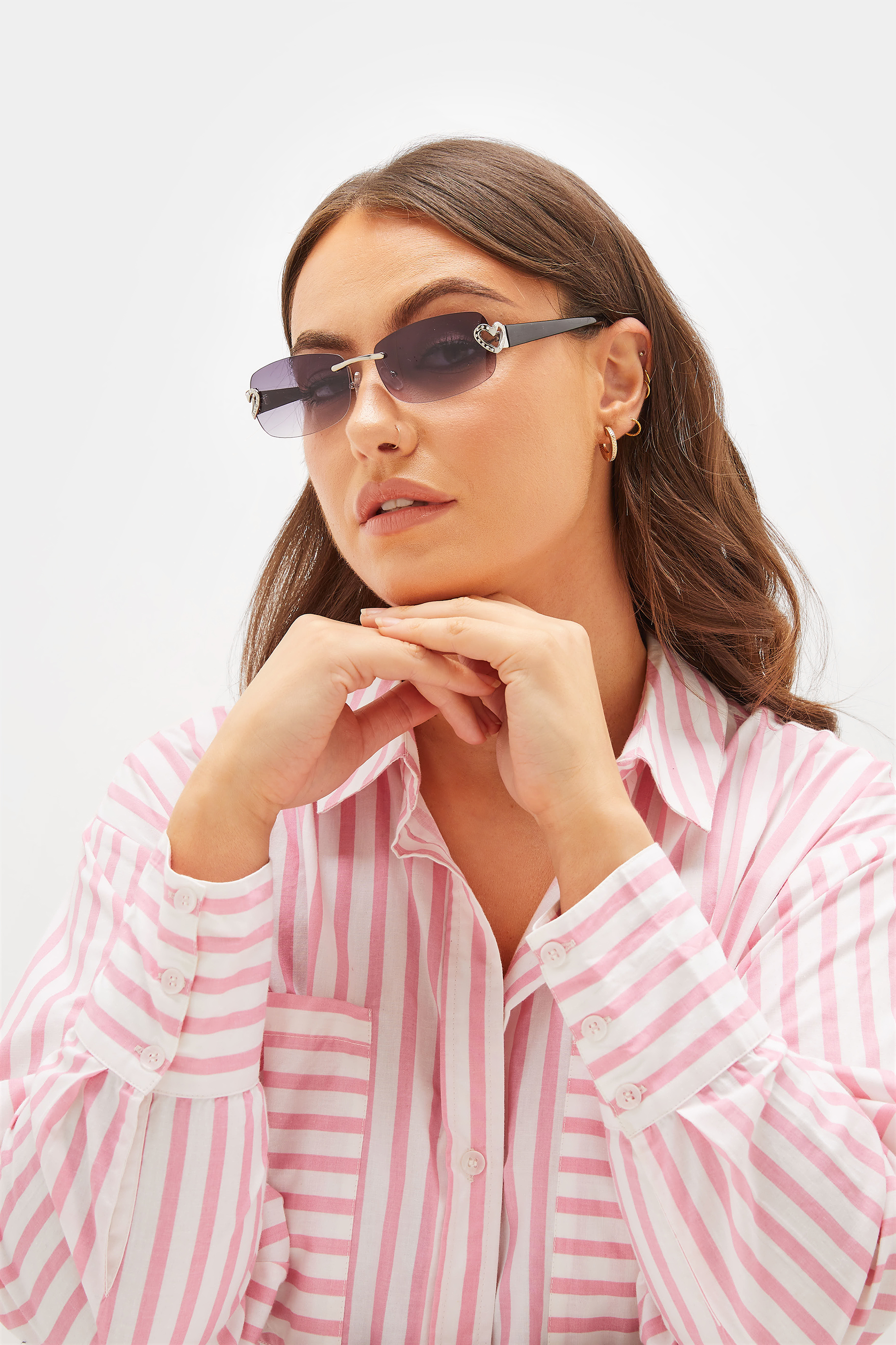 Yours Black Diamante Heart Frameless Sunglasses