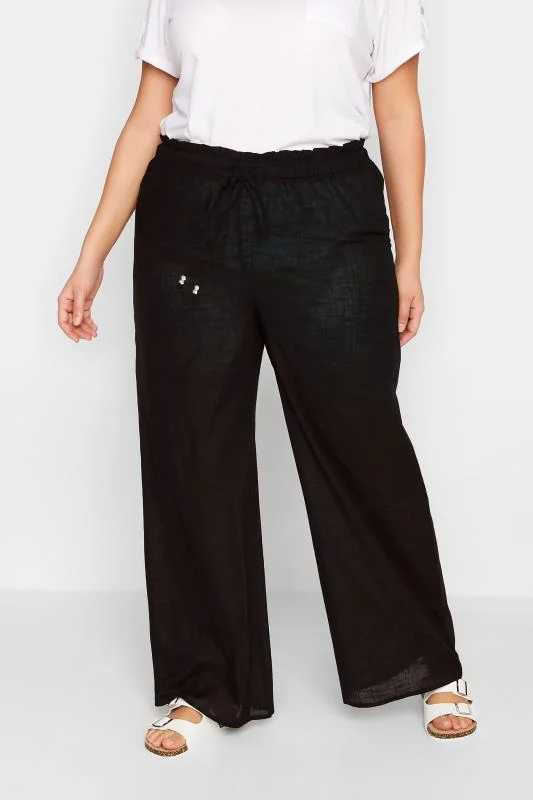 LTS LTS Tall Black Cotton Wide Leg Beach Trousers