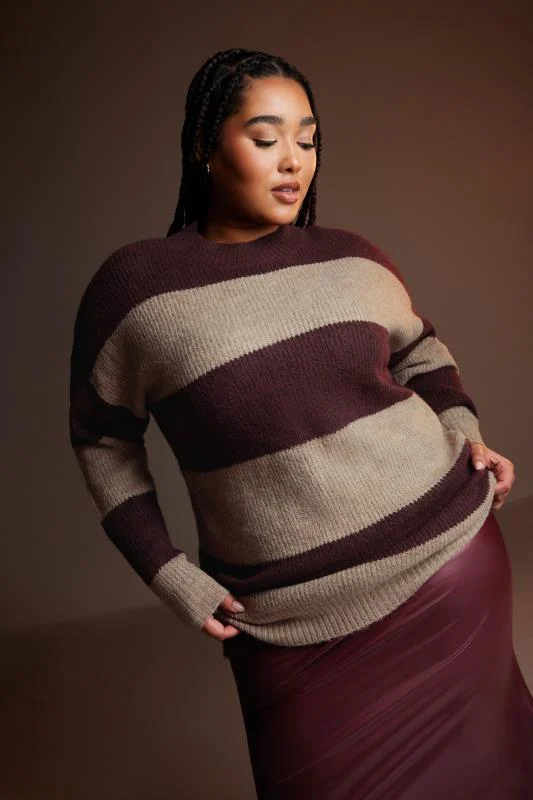 Yours YOURS Curve Burgundy Red Colourblock Stripe Knitted Jumper