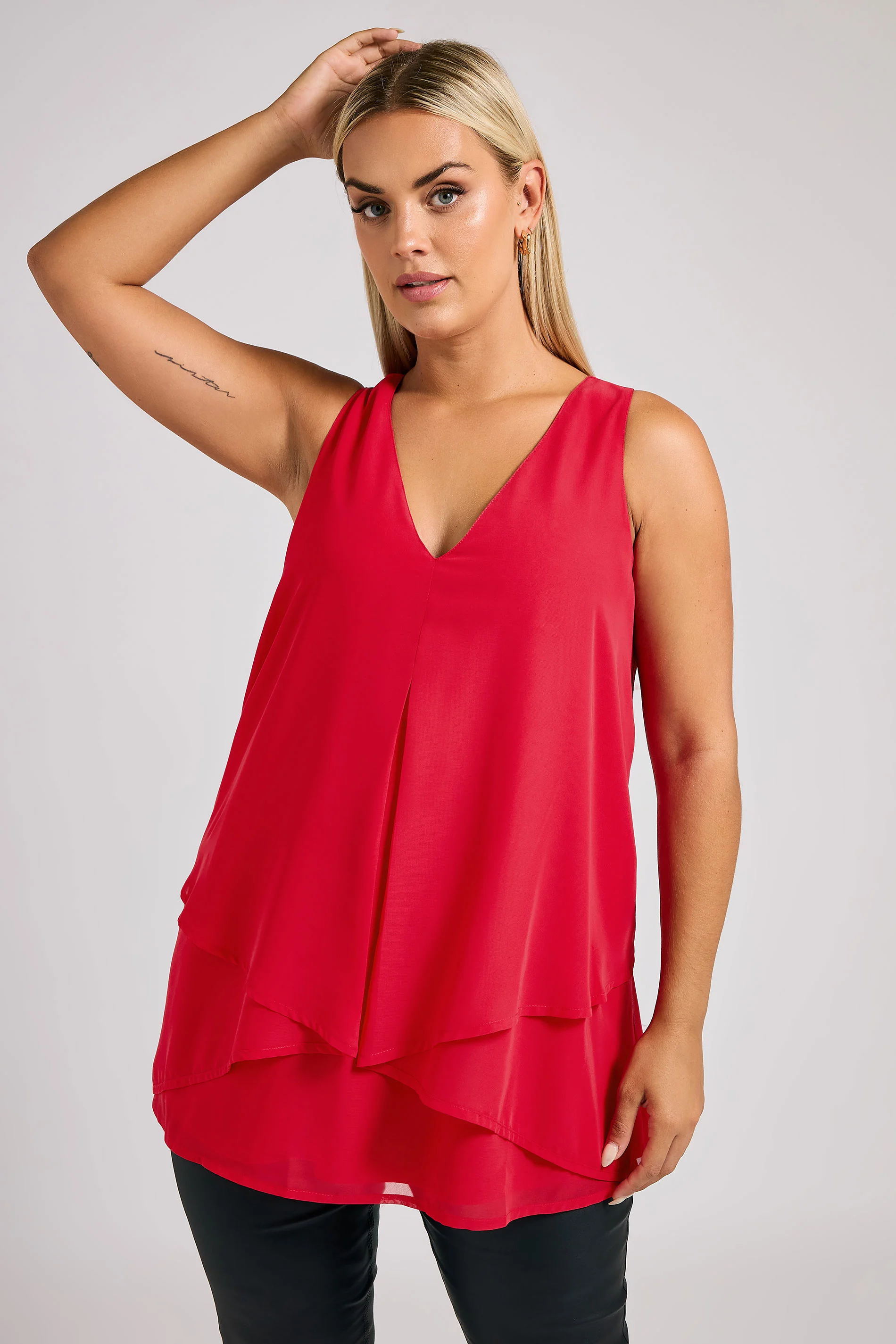Yours London YOURS LONDON Curve Red Layered V-Neck Top