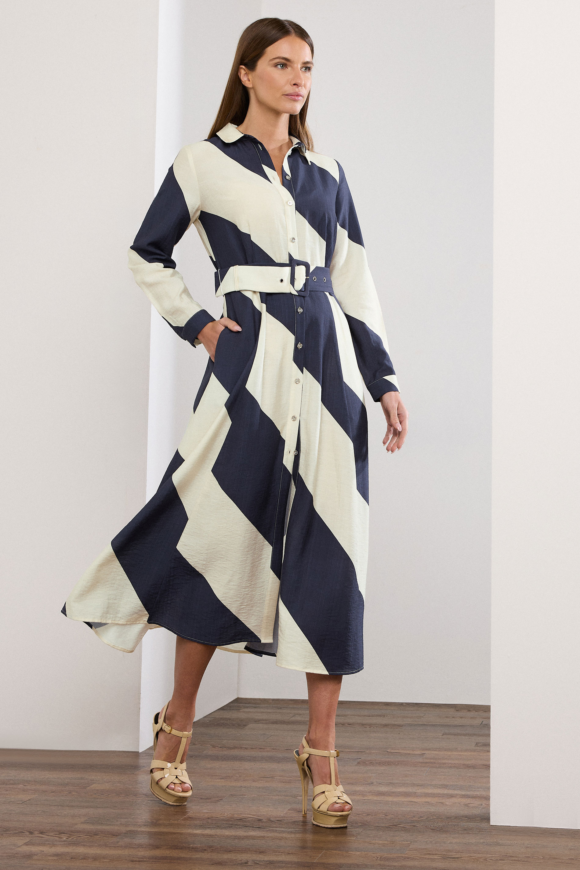 Star by Julien Macdonald STAR White & Blue Stripe Print Shirt Dress