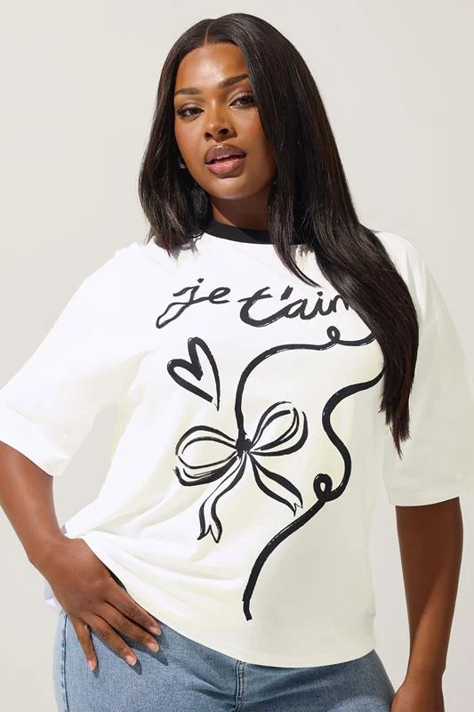Limited Collection LIMITED COLLECTION Curve White 'Je T'aime' Bow Print T-Shirt