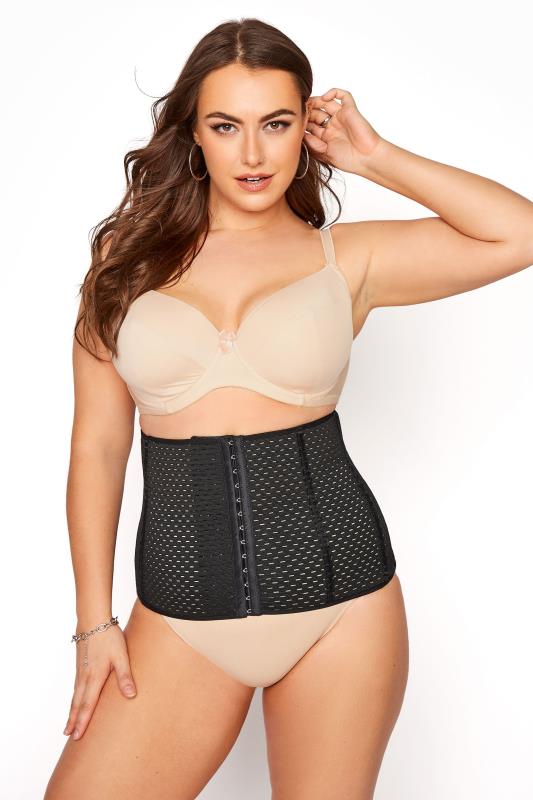 Yours YOURS Curve Black Textured Mesh Hook & Eye Control Belly Band
