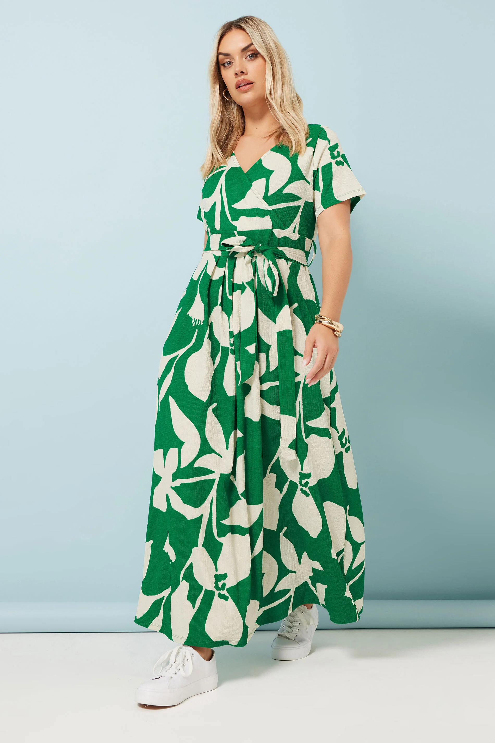 Yours YOURS Curve Green Abstract Floral Wrap Maxi Dress