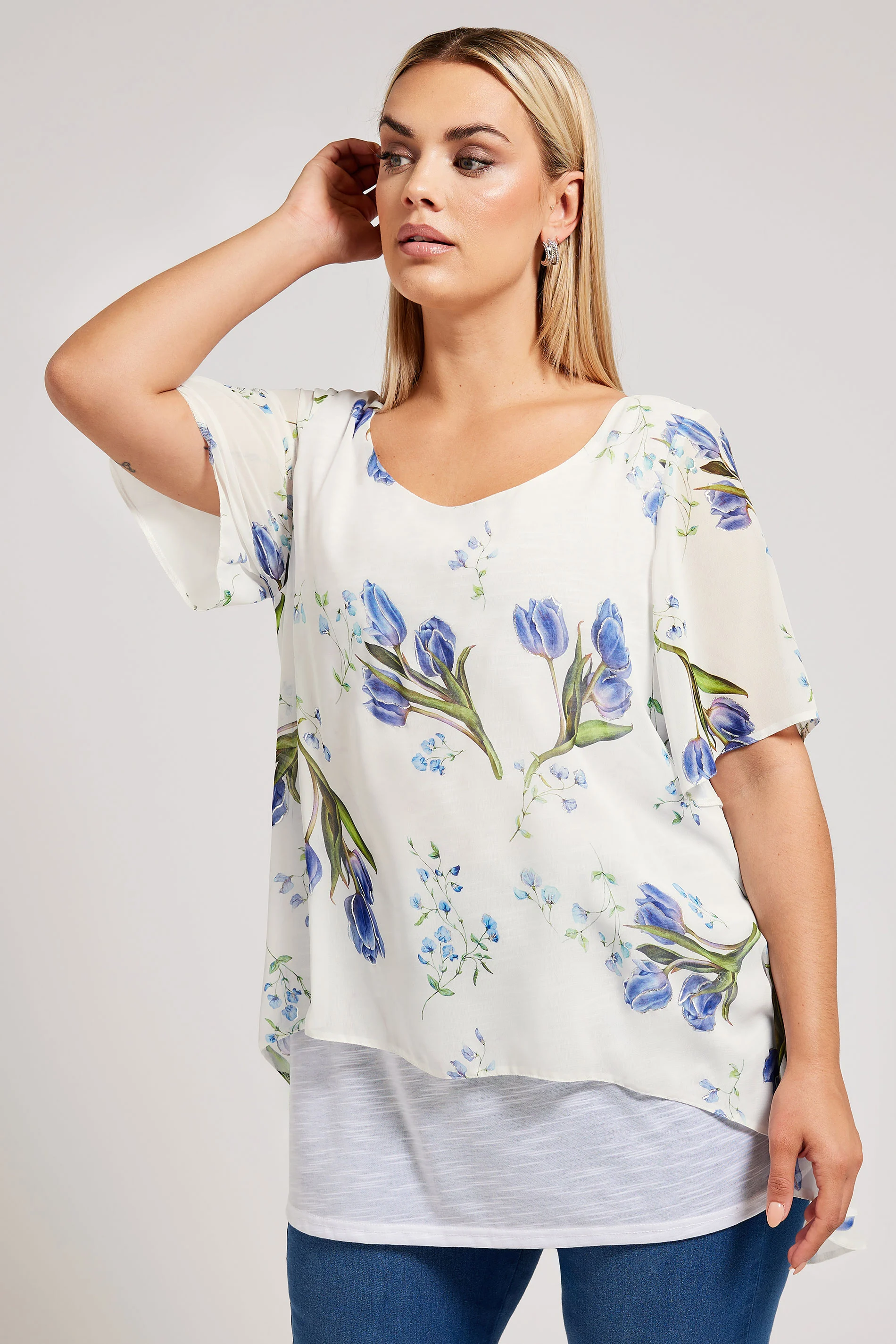 Yours London YOURS LONDON Curve White Floral Print Blouse